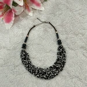 Handcrafted Black and White Beaded Statement Necklace